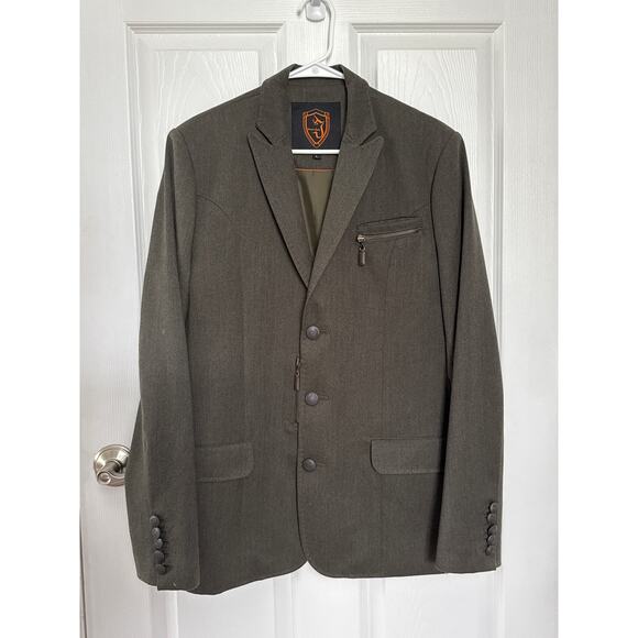 Jaeyoon Jeong Green herringbone Blazer with Exposed Stitching & Zippers medium - Picture 14 of 16